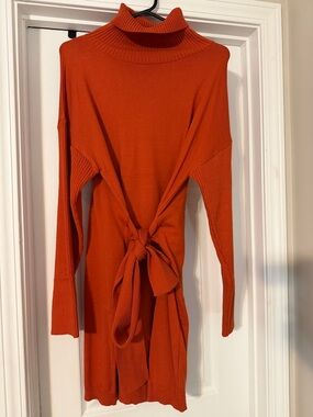 Turtleneck Tie-Back Knit Dress in Burnt Orange